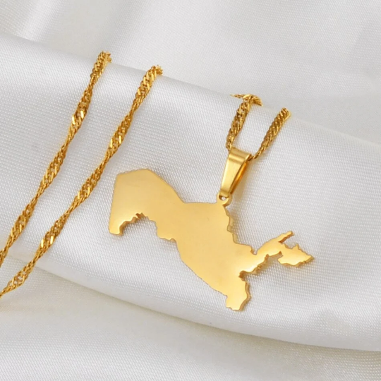 18K Gold Plated Uzbekistan Map Necklace