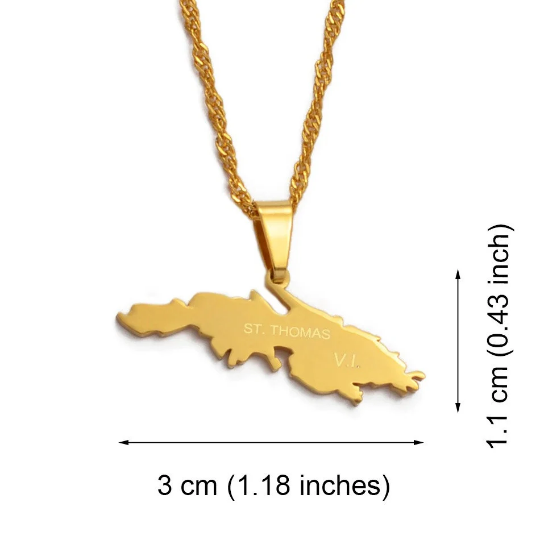 18K Gold Plated Saint Thomas Map Necklace, Saint Thomas Necklace, Saint Thomas Flag, Saint Thomas Pendant, St Thomas Gift, St Thomas Earring