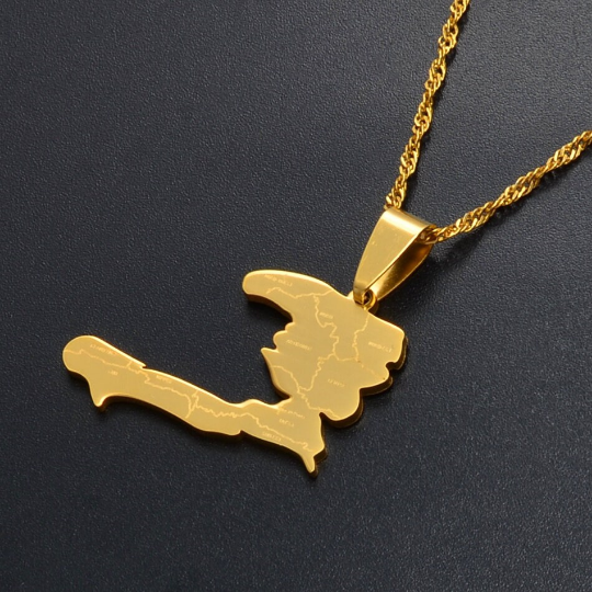 18K Gold Plated Haiti Map Necklace, Haiti Necklace, Haiti Necklaces, Haiti Pendant, Haiti Jewelry, Haiti Charm, Haiti Pendent, Haiti Bracelet