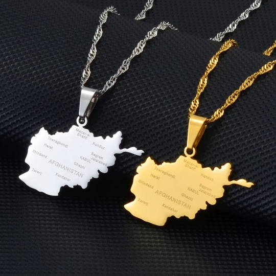 18K Gold Plated Afghanistan Necklaces, Afghanistan Necklace, Afghanistan Gift, Afghanistan Pride, Afghanistan Jewelry, Afghanistan Flag