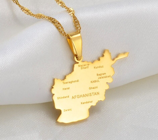 18K Gold Plated Afghanistan Necklaces, Afghanistan Necklace, Afghanistan Gift, Afghanistan Pride, Afghanistan Jewelry, Afghanistan Flag
