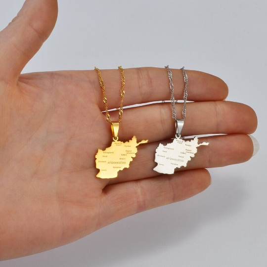 18K Gold Plated Afghanistan Necklaces, Afghanistan Necklace, Afghanistan Gift, Afghanistan Pride, Afghanistan Jewelry, Afghanistan Flag