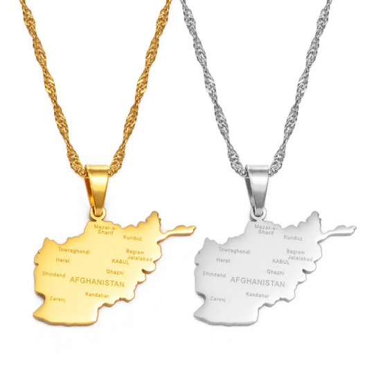 18K Gold Plated Afghanistan Necklaces, Afghanistan Necklace, Afghanistan Gift, Afghanistan Pride, Afghanistan Jewelry, Afghanistan Flag