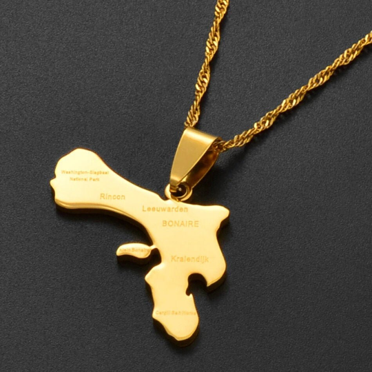 18K Gold Plated Bonaire Map Necklace, Bonaire Necklace, Bonaire Flag, Bonaire Pendant, Bonaire Gifts, Bonaire Earrings, Bonaire Charm