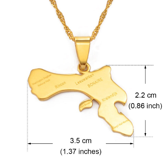 18K Gold Plated Bonaire Map Necklace, Bonaire Necklace, Bonaire Flag, Bonaire Pendant, Bonaire Gifts, Bonaire Earrings, Bonaire Charm
