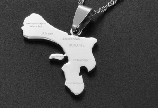 18K Gold Plated Bonaire Map Necklace, Bonaire Necklace, Bonaire Flag, Bonaire Pendant, Bonaire Gifts, Bonaire Earrings, Bonaire Charm