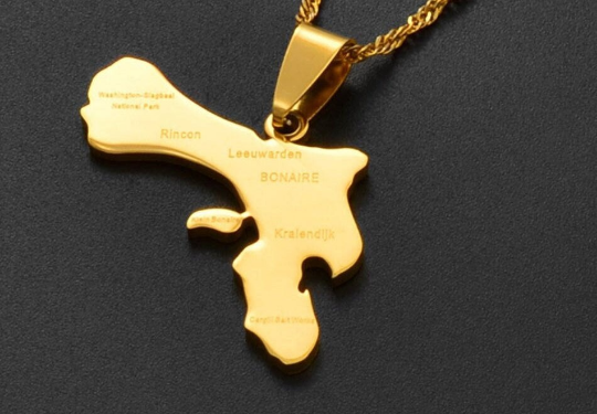 18K Gold Plated Bonaire Map Necklace, Bonaire Necklace, Bonaire Flag, Bonaire Pendant, Bonaire Gifts, Bonaire Earrings, Bonaire Charm