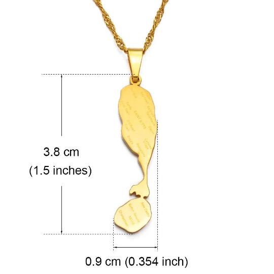 18K Gold Plated Saint Kitts And Nevis Necklace, St Kitts And Nevis Earrings, Saint Kitts And Nevis Gifts, Saint Kitts And Nevis Jewelry
