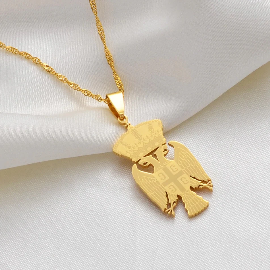 Republic Of Serbia Eagle 18K Gold Plated Necklace / Republic Of Serbia Eagle Jewelry / Republic Of Serbia Pendant / Republic Of Serbia Gift