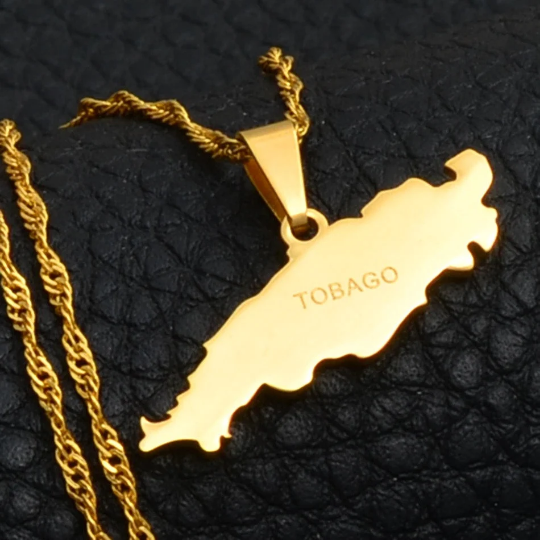 18K Gold Plated Tobago Map Necklace, Tobago Necklace, Tobago Flag, Tobago Jewelry, Tobago Pendant, Tobago Gifts, Tobago Earrings