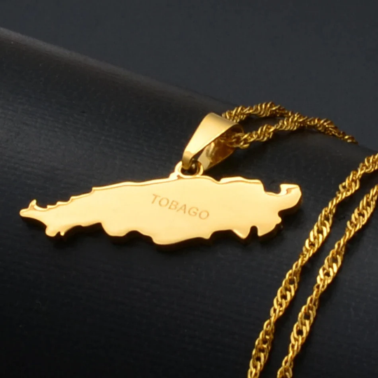 18K Gold Plated Tobago Map Necklace, Tobago Necklace, Tobago Flag, Tobago Jewelry, Tobago Pendant, Tobago Gifts, Tobago Earrings