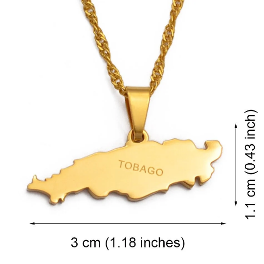 18K Gold Plated Tobago Map Necklace, Tobago Necklace, Tobago Flag, Tobago Jewelry, Tobago Pendant, Tobago Gifts, Tobago Earrings