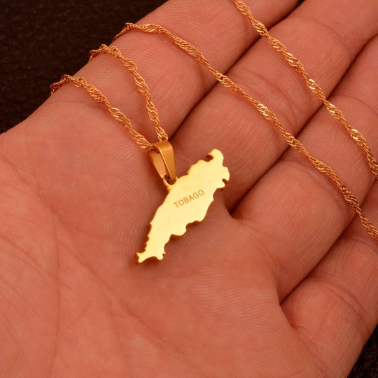 18K Gold Plated Tobago Map Necklace, Tobago Necklace, Tobago Flag, Tobago Jewelry, Tobago Pendant, Tobago Gifts, Tobago Earrings