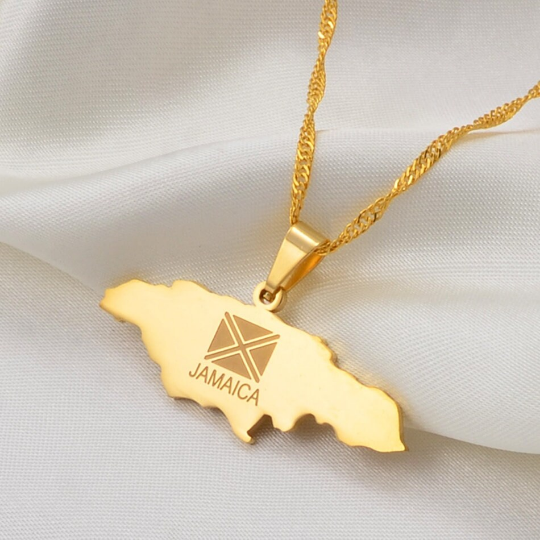 18K Gold Plated Jamaica Map Necklace