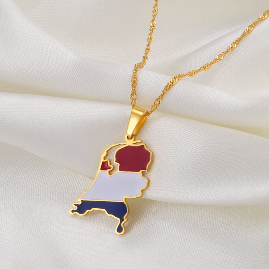 18K Gold Plated Netherlands Map Necklace, Netherlands Necklace, Netherlands Flag, Netherlands Pendant, Netherlands Gift, Netherlands Earring