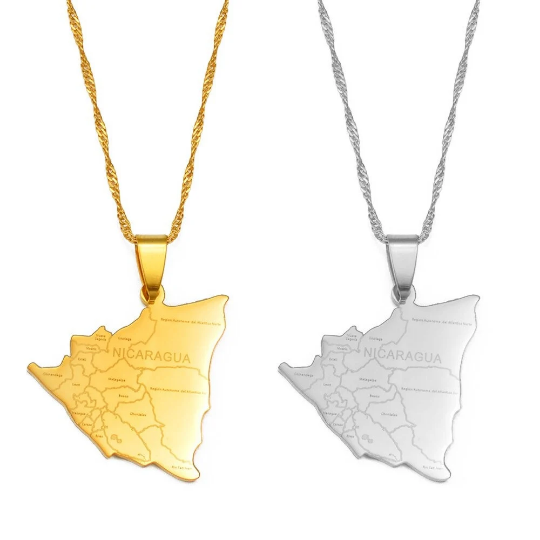 Nicaragua 18K Gold Plated Necklace / Nicaragua Flag Color Necklace / Nicaragua Map / Nicaragua Jewelry / Nicaragua Pendant / Nicaragua Gift