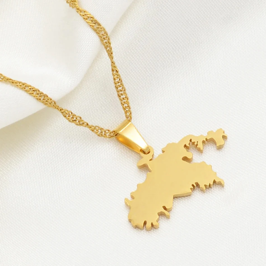 18K Gold Plated United States Virgin Islands St John Map Necklace