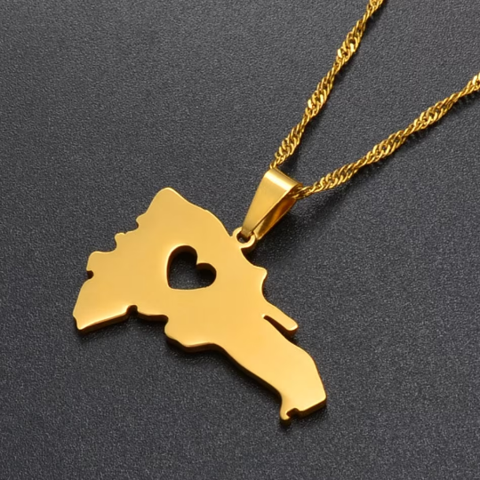 18K Gold Plated Dominican Map Heart Necklace