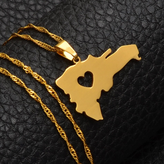 18K Gold Plated Dominican Map Heart Necklace