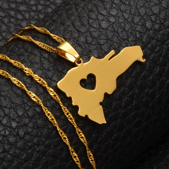 18K Gold Plated Dominican Map Heart Necklace - Dominican Neckace - Dominican Gifts - Dominican Republic Jewelry - Dominican Earrings