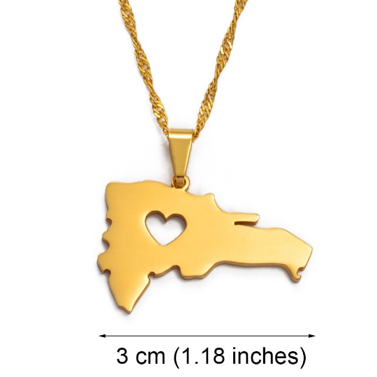 18K Gold Plated Dominican Map Heart Necklace