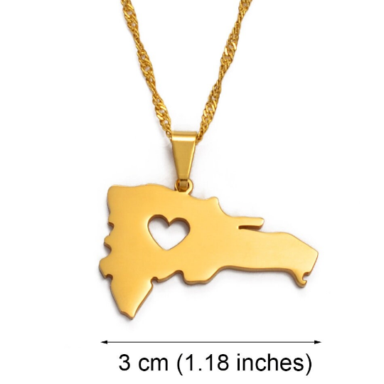 18K Gold Plated Dominican Map Heart Necklace - Dominican Neckace - Dominican Gifts - Dominican Republic Jewelry - Dominican Earrings