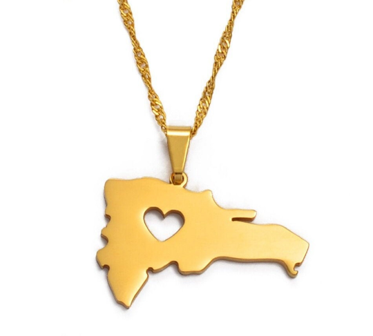18K Gold Plated Dominican Map Heart Necklace