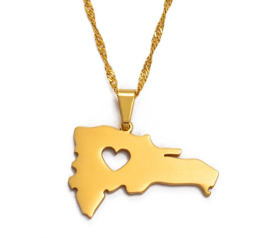 18K Gold Plated Dominican Map Heart Necklace - Dominican Neckace - Dominican Gifts - Dominican Republic Jewelry - Dominican Earrings