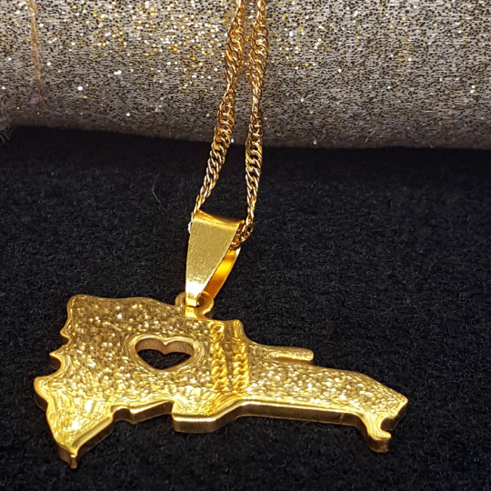 18K Gold Plated Dominican Map Heart Necklace