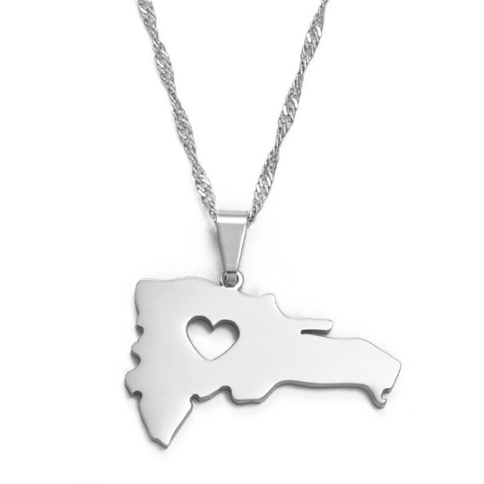 18K Gold Plated Dominican Map Heart Necklace
