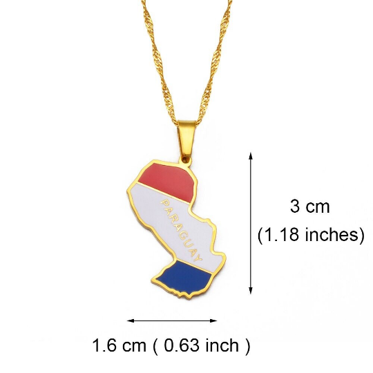 18K Gold Colored Plated Paraguay Necklace, Paraguay Poster, Paraguay Necklace, Paraguay Key Necklace