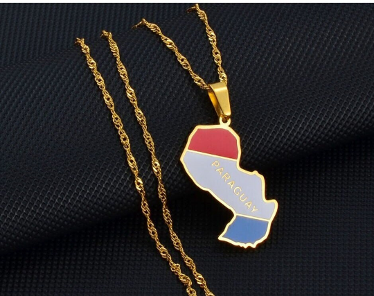 18K Gold Colored Plated Paraguay Necklace, Paraguay Poster, Paraguay Necklace, Paraguay Key Necklace