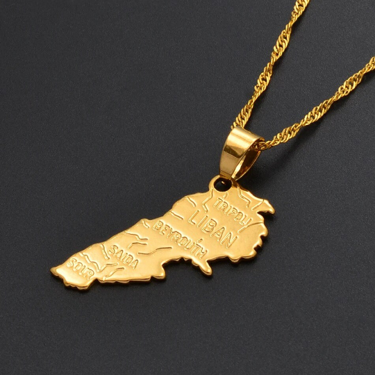 18K Gold Plated Lebanon Necklace, Lebanon Jewelry, Lebanon Necklace, Lebanon Jewelry, Lebanon Earrings, Lebanon Gift, Liban