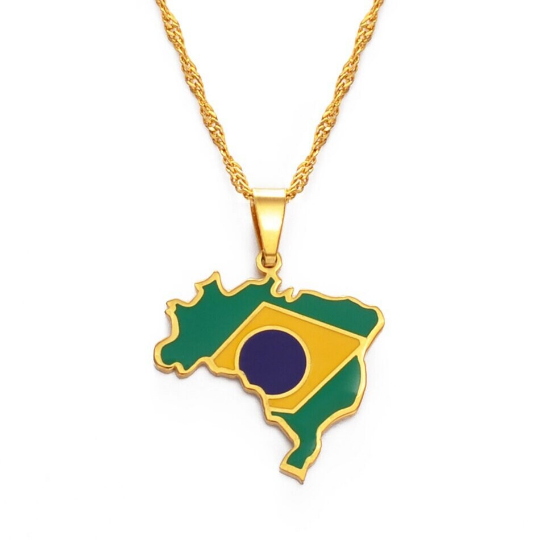 18K Gold Plated Brazil Necklace, Brazil Jewelry, Brazil Necklace, Brazil Jewelry, Brazil Earrings, Brazil Gift, Brazil