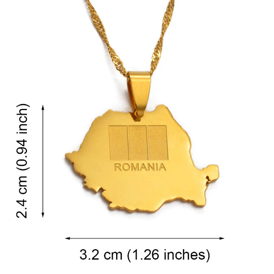 Romania 18K Gold Plated Necklace / Romania Jewelry / Romania Pendant / Romania Gift