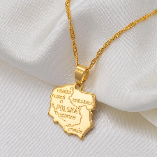 18K Gold Plated Poland Map Necklace
