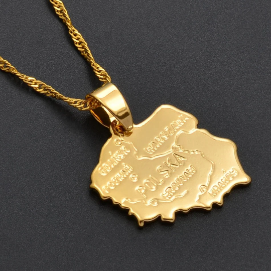 18K Gold Plated Poland Map Necklace