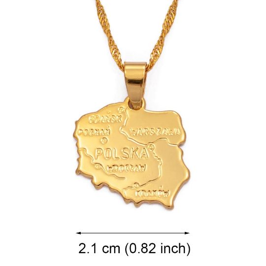 18K Gold Plated Poland Map Necklace