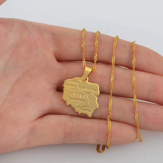 18K Gold Plated Poland Map Necklace