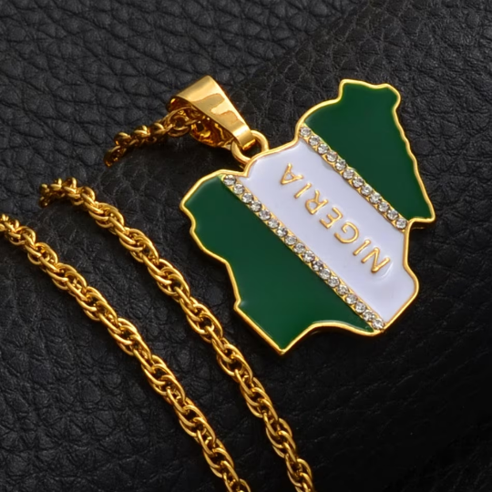 18K Gold Plated Africa Nigeria Necklace, Nigerian Flag, Nigeria Necklace Men Women, Nigerian Pendant, Nigeria Jewelry, Nigerian Bracelet