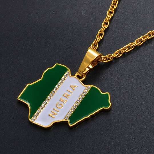 18K Gold Plated Africa Nigeria Necklace, Nigerian Flag, Nigeria Necklace Men Women, Nigerian Pendant, Nigeria Jewelry, Nigerian Bracelet