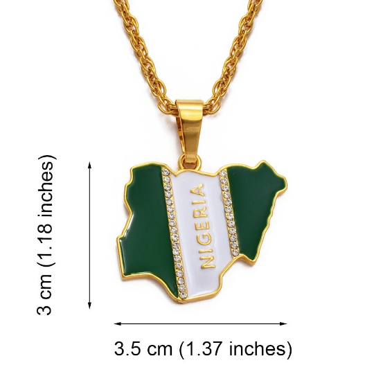 18K Gold Plated Africa Nigeria Necklace, Nigerian Flag, Nigeria Necklace Men Women, Nigerian Pendant, Nigeria Jewelry, Nigerian Bracelet