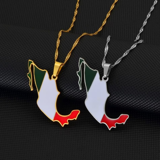 Mexico 18K Gold Plated Necklace With Flag Color / Mexico Map / Mexico Flag / Mexico Jewelry / Mexico Pendant / Mexico Gift