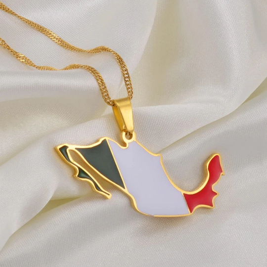 18K Gold Plated Mexico With Flag Color Necklace