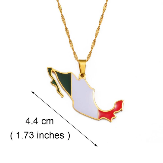 Mexico 18K Gold Plated Necklace With Flag Color / Mexico Map / Mexico Flag / Mexico Jewelry / Mexico Pendant / Mexico Gift