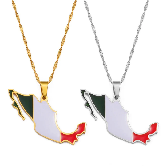18K Gold Plated Mexico With Flag Color Necklace