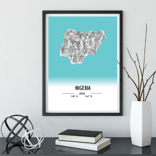 Map Poster Nigeria / Nigeria Map Print / Nigeria Map Wall Art / Nigeria Décor / Nigeria Decoration / Nigeria Gift / Anniversary Wedding Gift