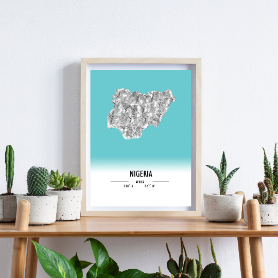 Map Poster Nigeria / Nigeria Map Print / Nigeria Map Wall Art / Nigeria Décor / Nigeria Decoration / Nigeria Gift / Anniversary Wedding Gift