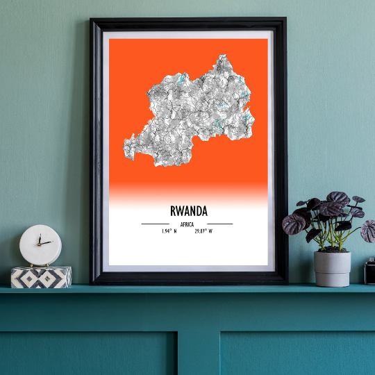 Map Poster Rwanda / Rwanda Map Print / Rwanda Map Wall Art / Rwanda Décor / Rwanda Decoration / Rwanda Gift / Anniversary Wedding Gift