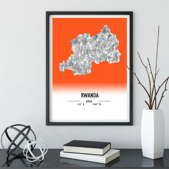 Map Poster Rwanda / Rwanda Map Print / Rwanda Map Wall Art / Rwanda Décor / Rwanda Decoration / Rwanda Gift / Anniversary Wedding Gift